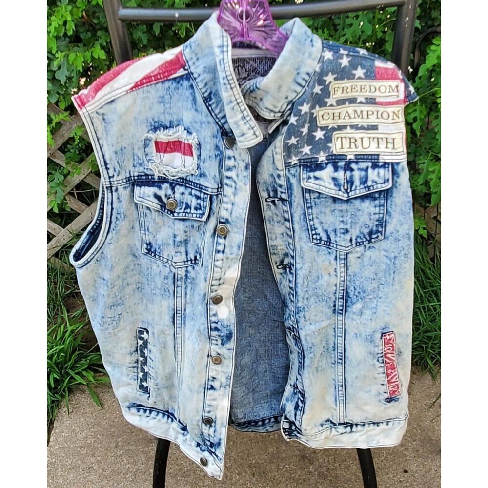 1738 Original Brand Denim Jean Vest Freedom Champion Truth Mens Size Large